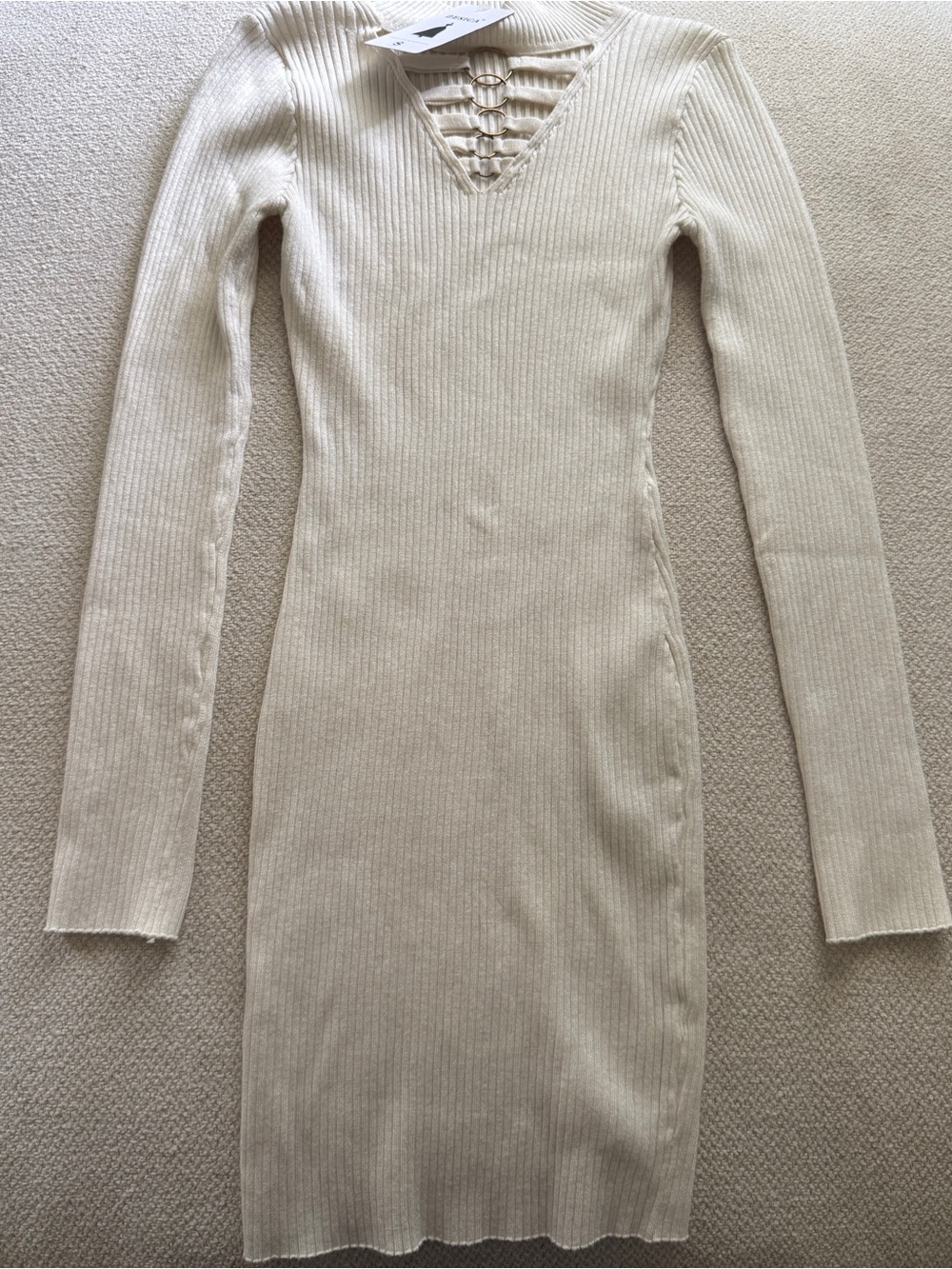 ZESICA White Ribbed Sweater Dress